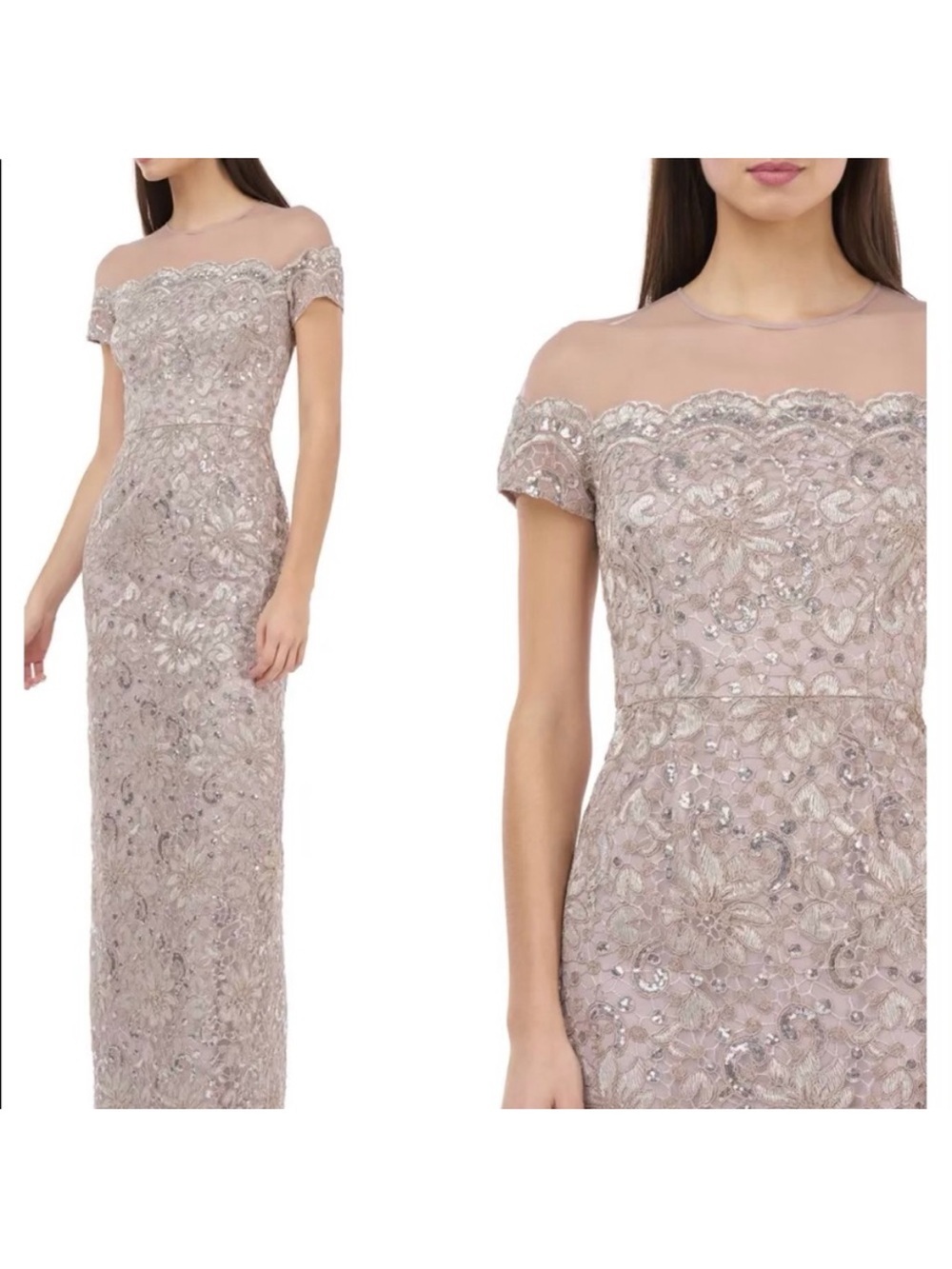 JS Collections Blush Beaded One-Shoulder Evening Gown
